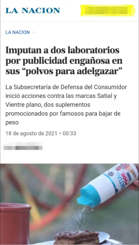 Artículo de La Nación: El engaño de los polvos para adelgazar